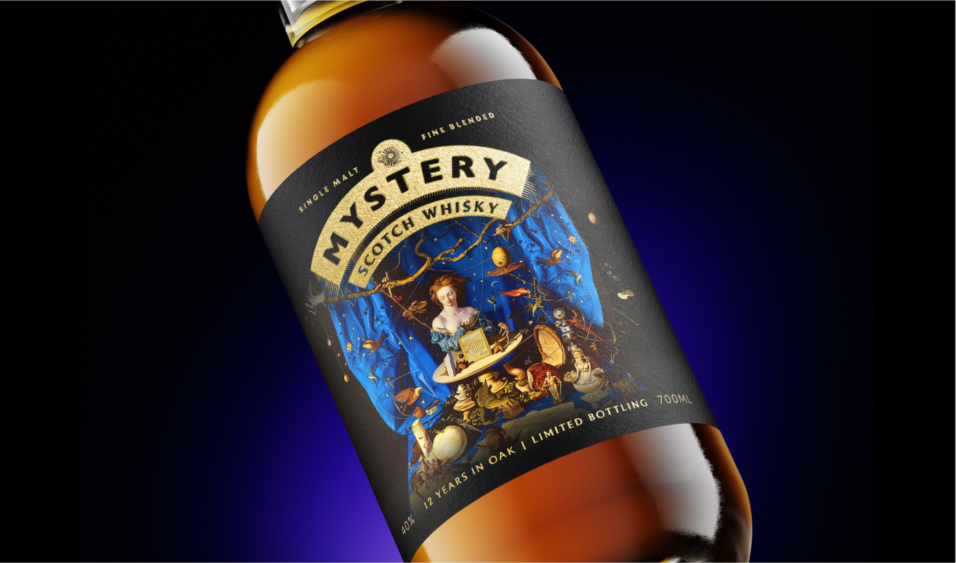 Packaging Design and AI Illustration for Mystery Whisky by Inspoeme