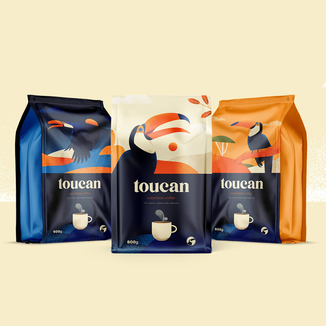 Toucan Colombian Coffee’s Tropical-Inspired Packaging Design by Magenta Creative Agency