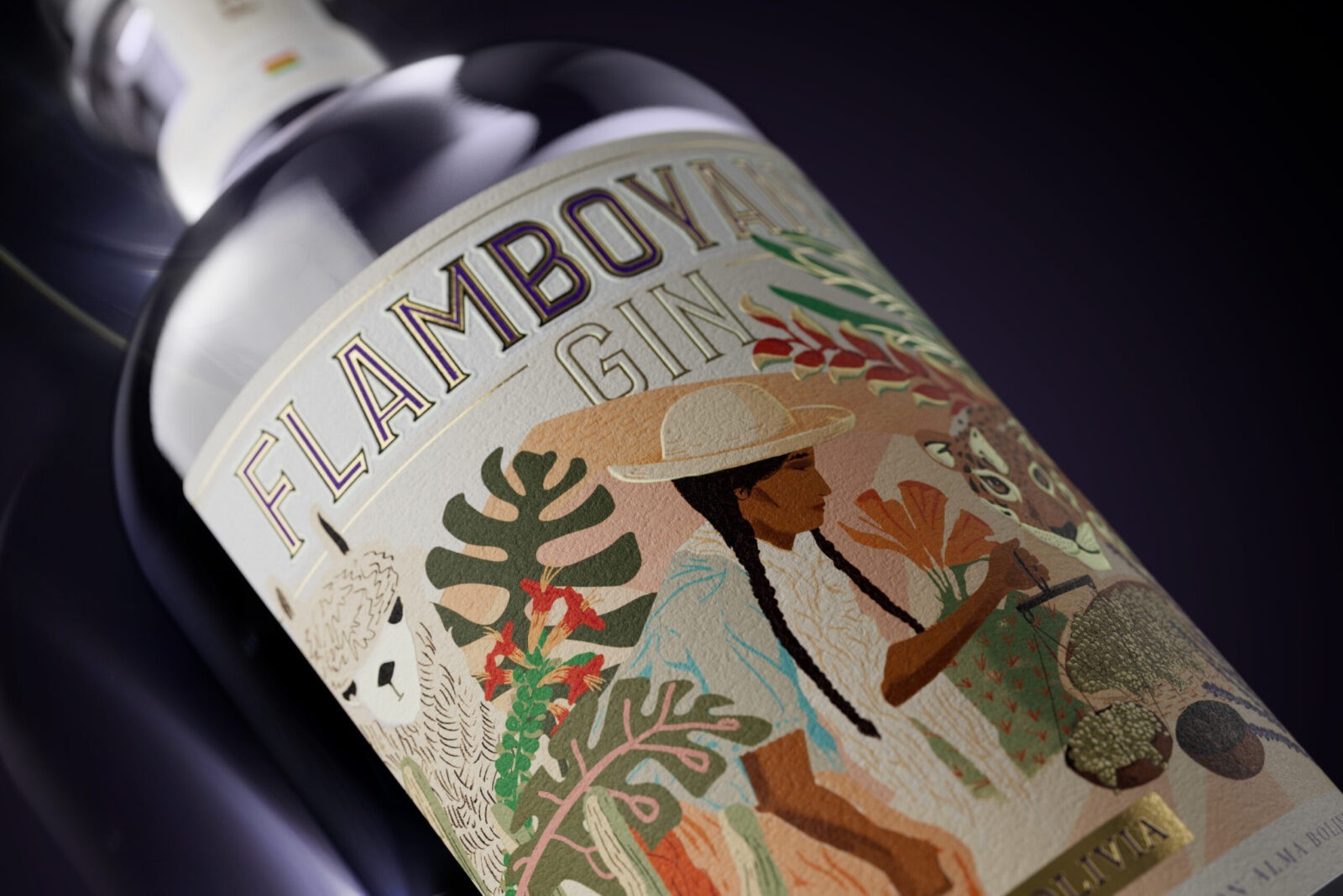 Celebrating Bolivia’s Vibrant Identity with Flamboyant Gin Label Design by YG Branding & Design Experts