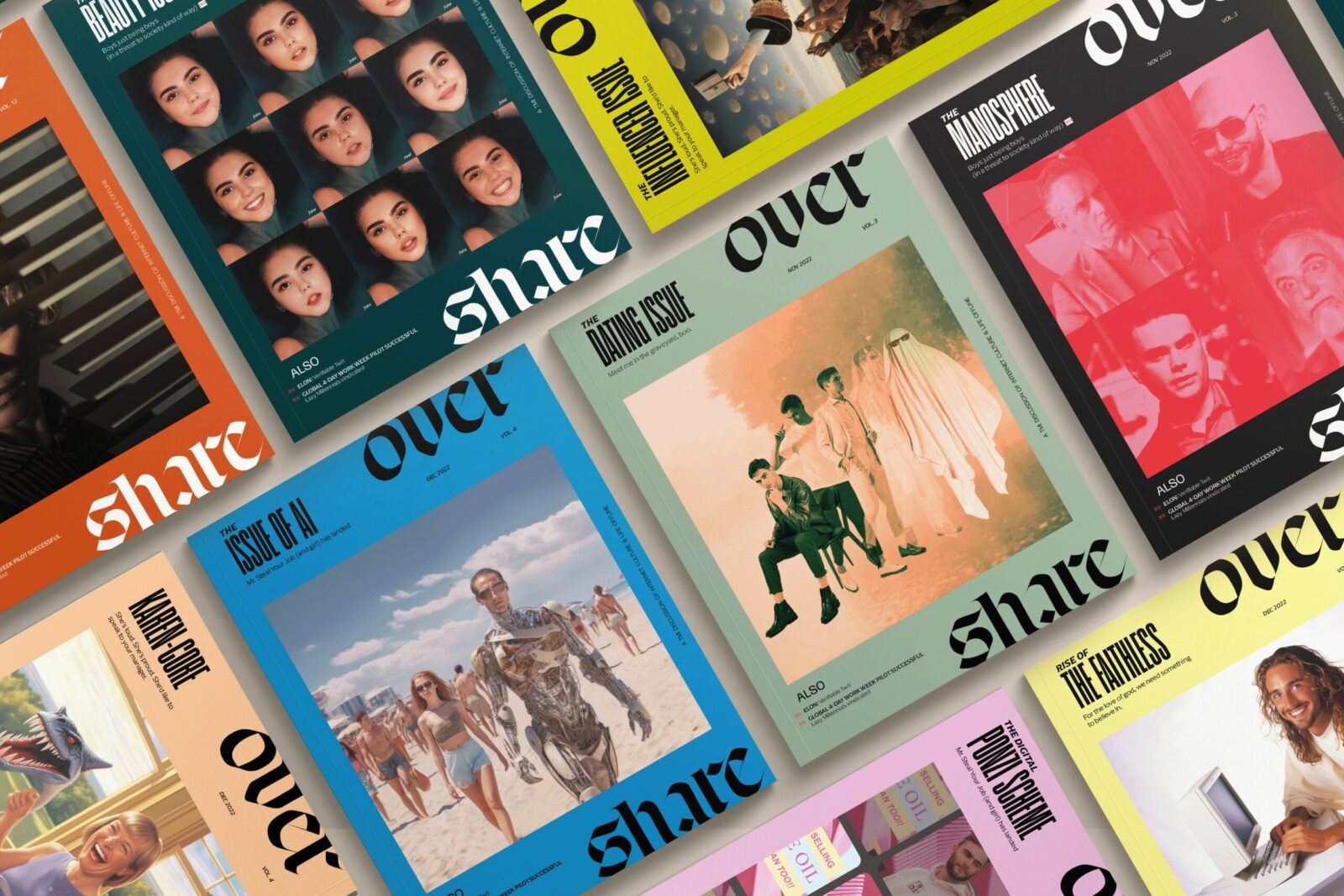 Overshare’s Bold Typography and Chaotic Colors Redefine Digital Culture Magazines by Student Emma Davis