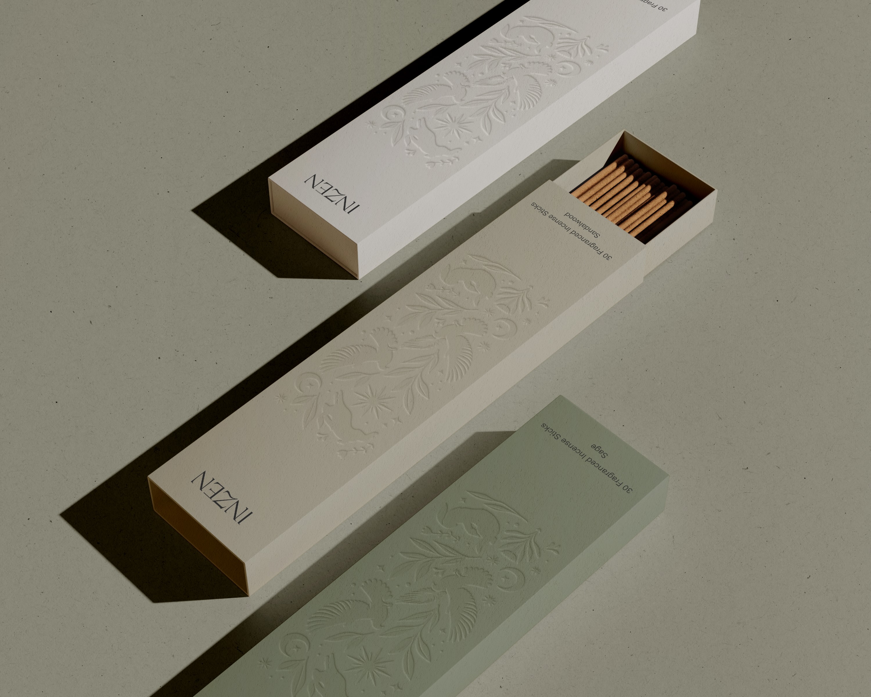 Elegant and Minimal Packaging for Inzen’s Incense Products, Inspired by the Harmony of Nature and Spirituality by Tomo Studio