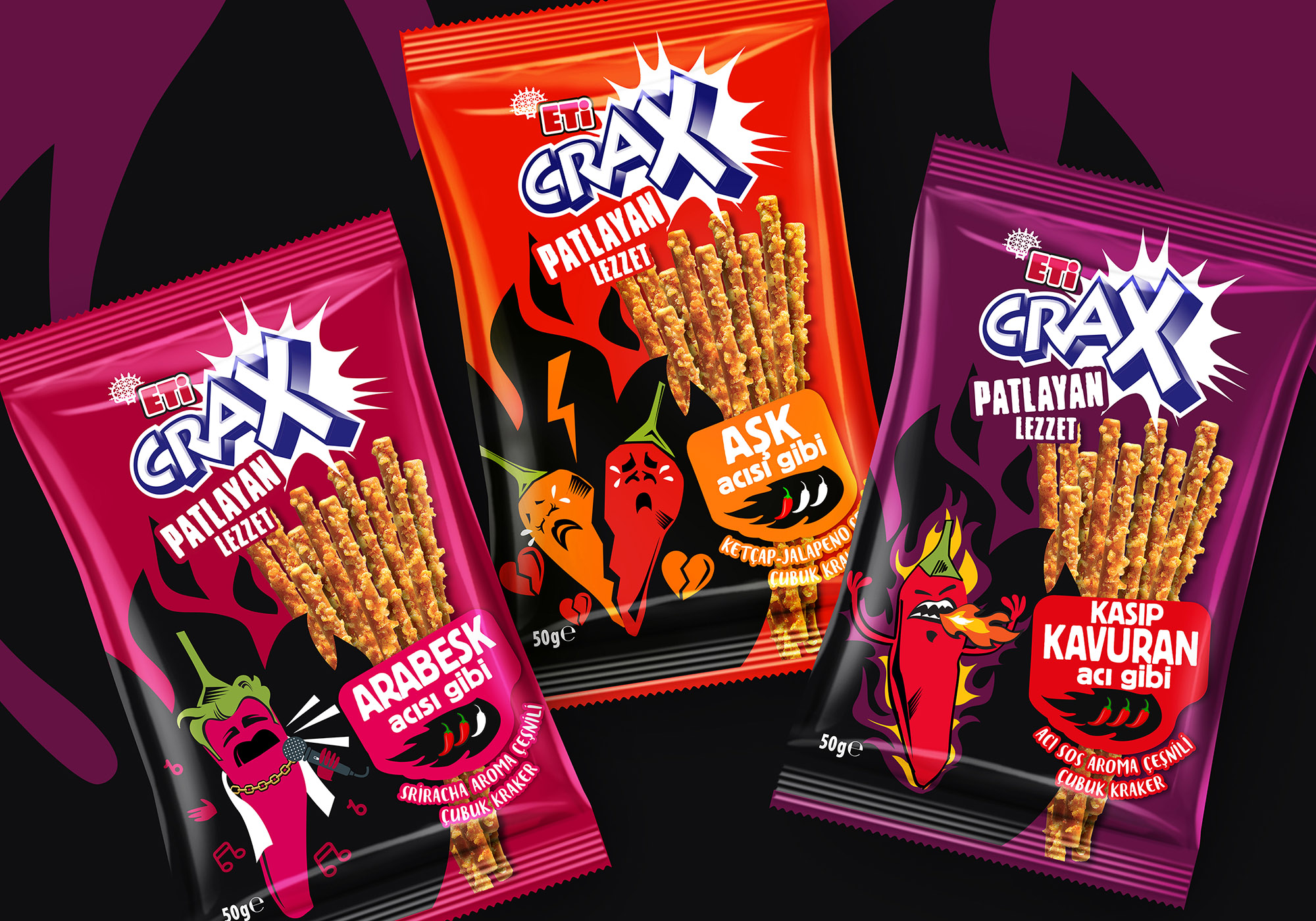 Eti Crax Cracker Hot Range Packaging Designs by Orhan Irmak Tasarim