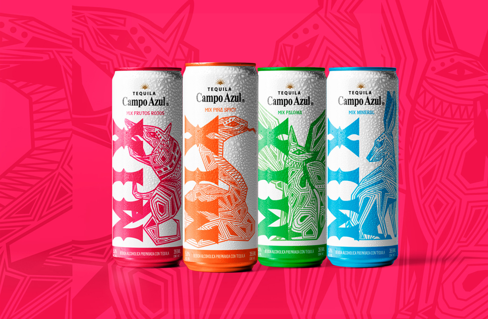 Andrea Lara Elevates RTD Packaging with Geometric Alebrijes for Campo Azul MIX
