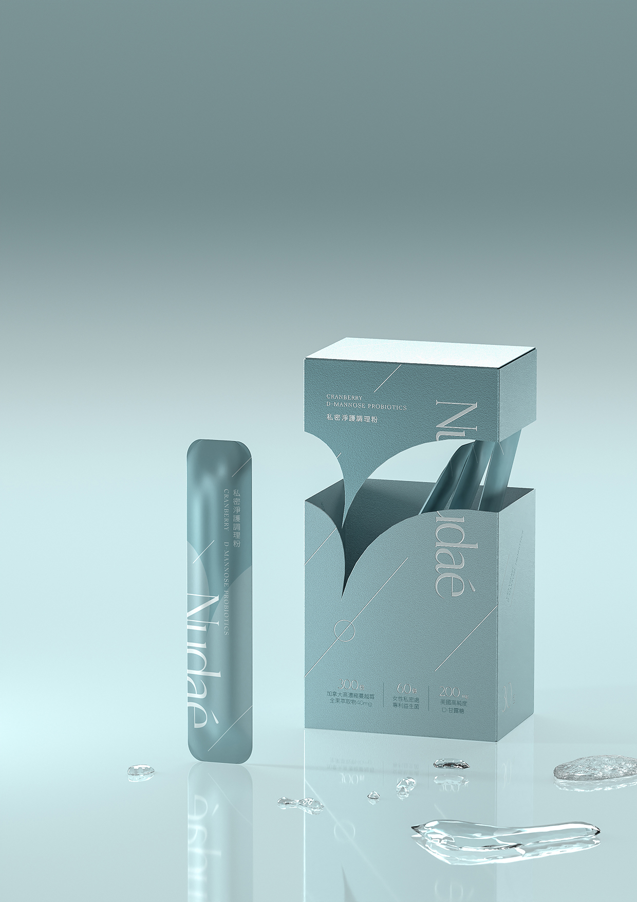 Packaging Design for Nudae Intimate Care Powder by AAOO Studio