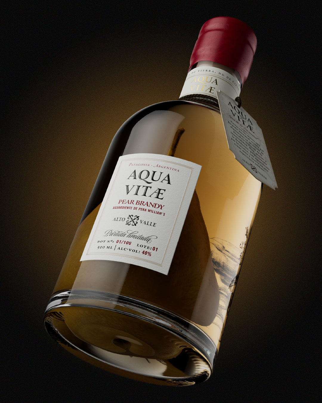 Branding and Packaging Design for Aqua Vitae – Eau De Vie, a Pear Brandy Crafted by Alto Valle Distillery by Vantablack Studio