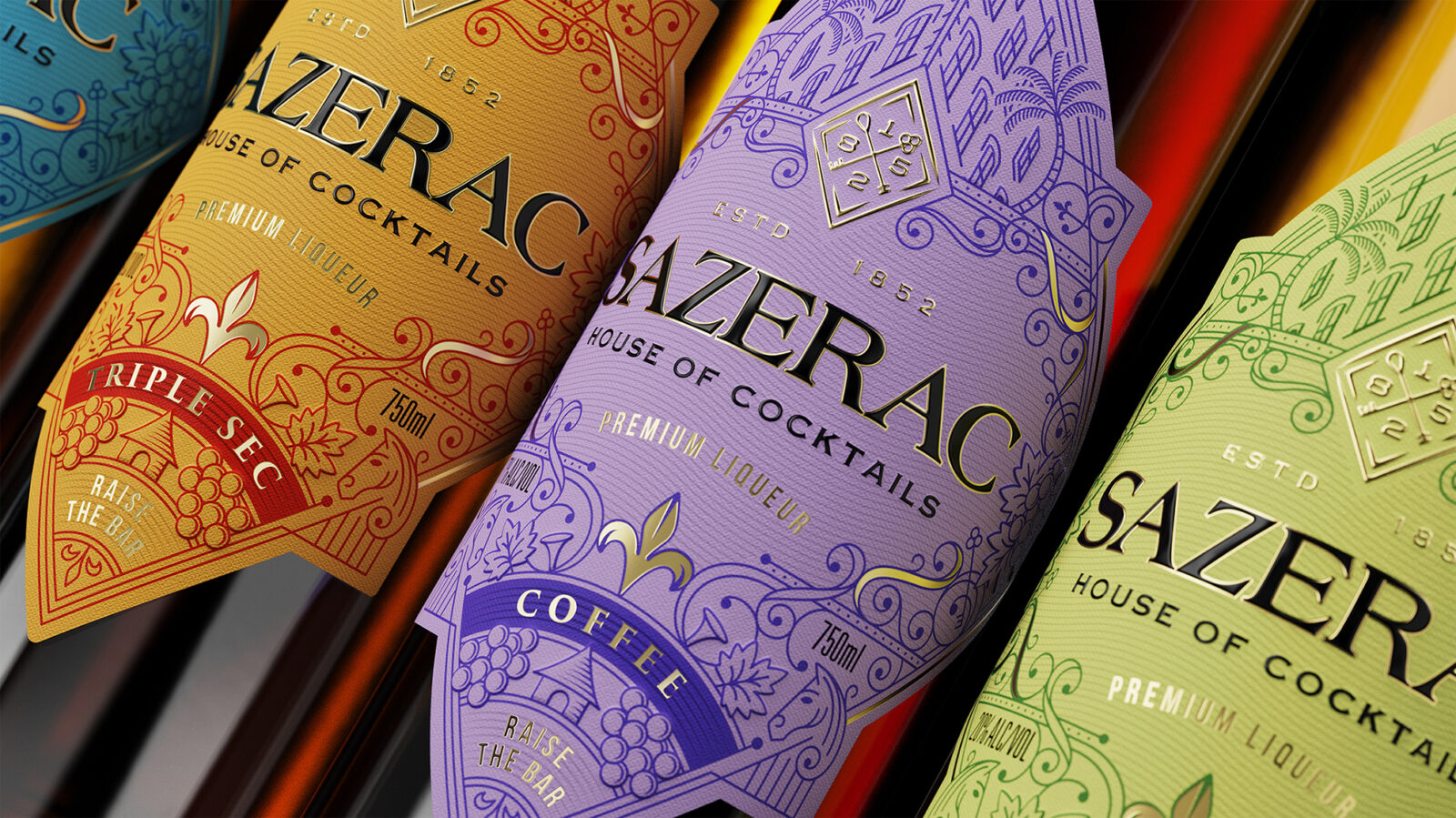 Sazerac House Cocktail Liqueurs by Boundless Brand Design Bring French Elegance to Modern Mixology