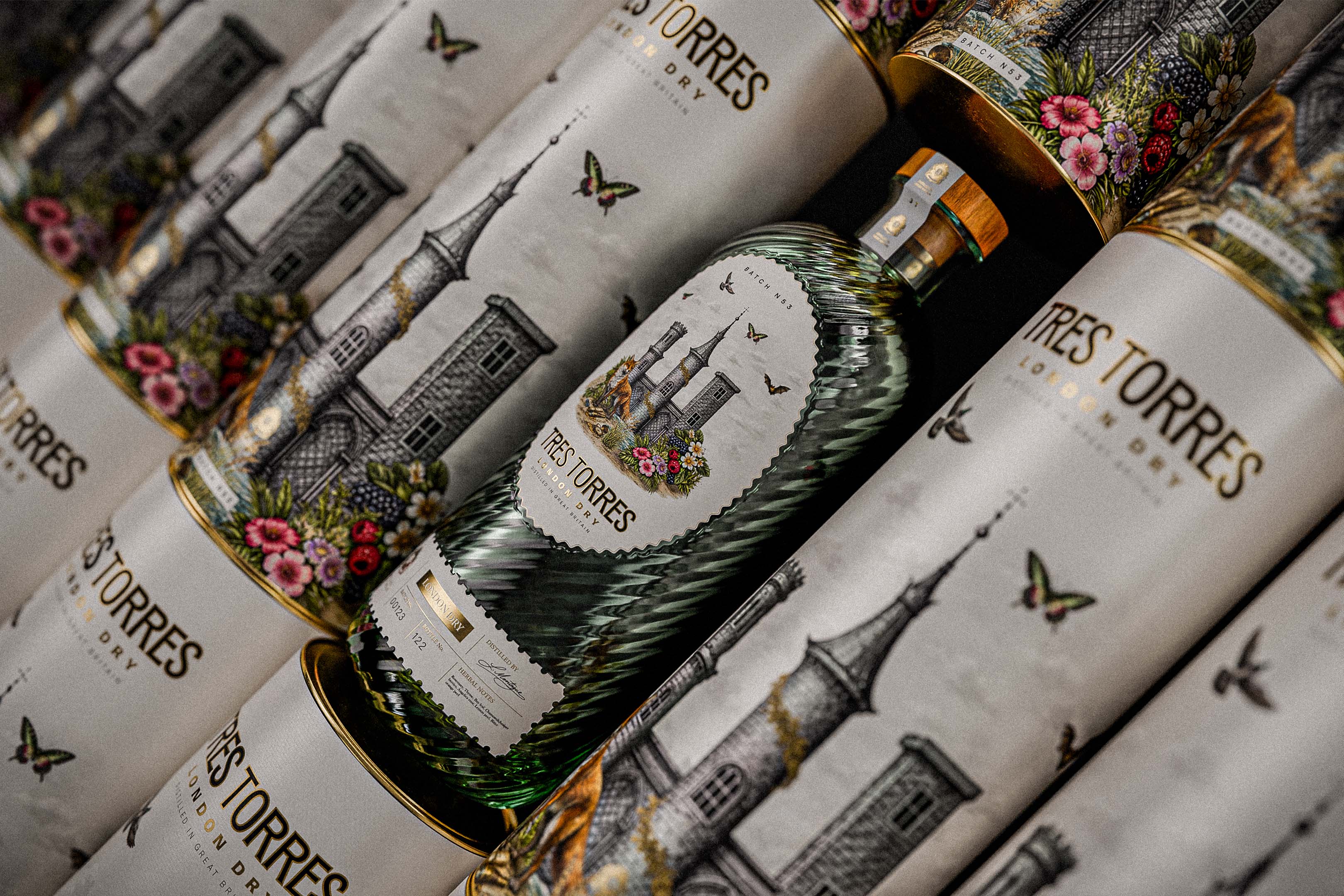 Alliron Studio Designs Tres Torres London Dry Gin Through Symbolism and Balance