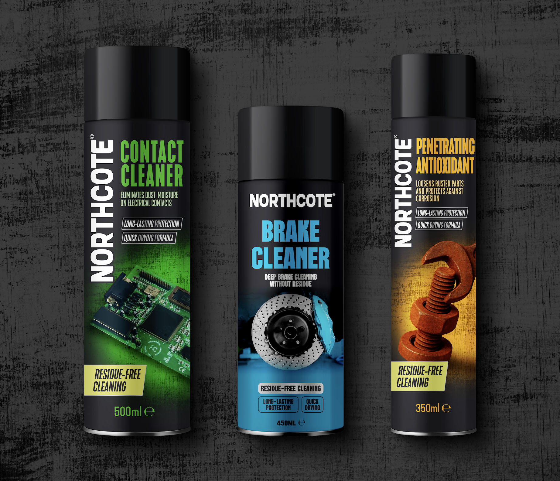 Süleyman Bagdat Designs Northcote Car Cleaner Spray Packaging With Black Base, Variant Colors, and Clear Use Cues