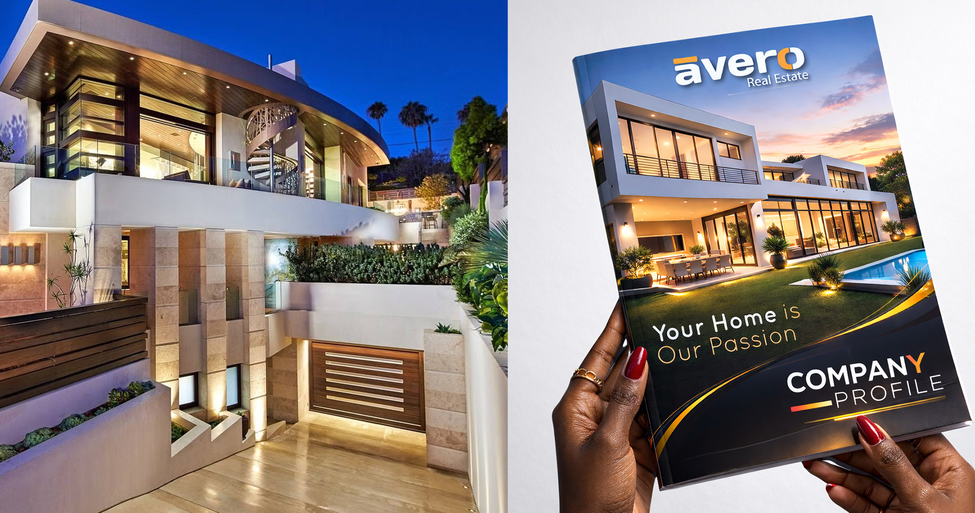 Label Gurus Designs Shapes Avero Real Estate Company Profile Design With Clean Corporate Clarity