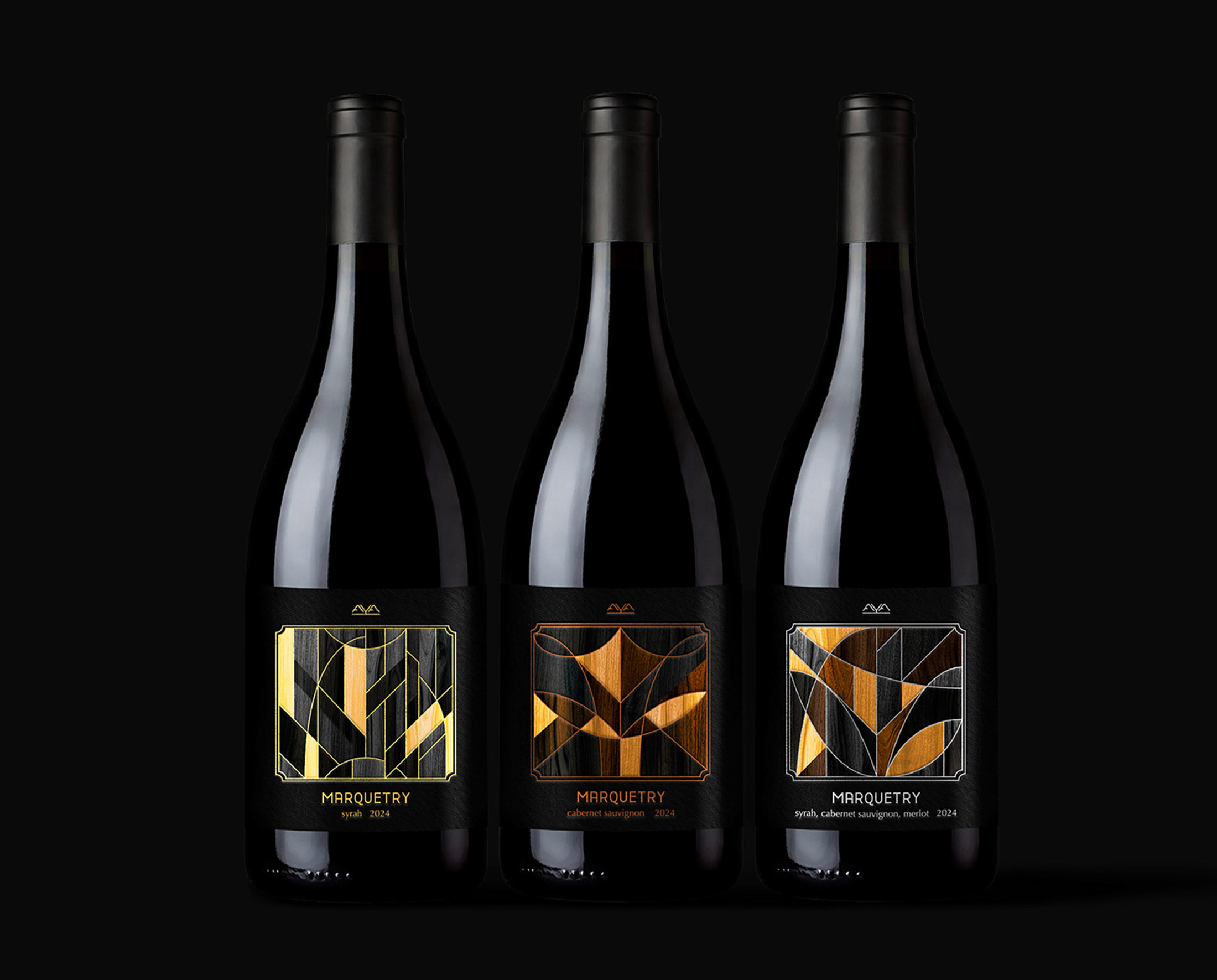 Marquetry Organic Wine Label Design by Maria Khaukka
